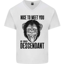 Chimp Evolved Dessendant Funny Monkey Ape Mens V-Neck Cotton T-Shirt White