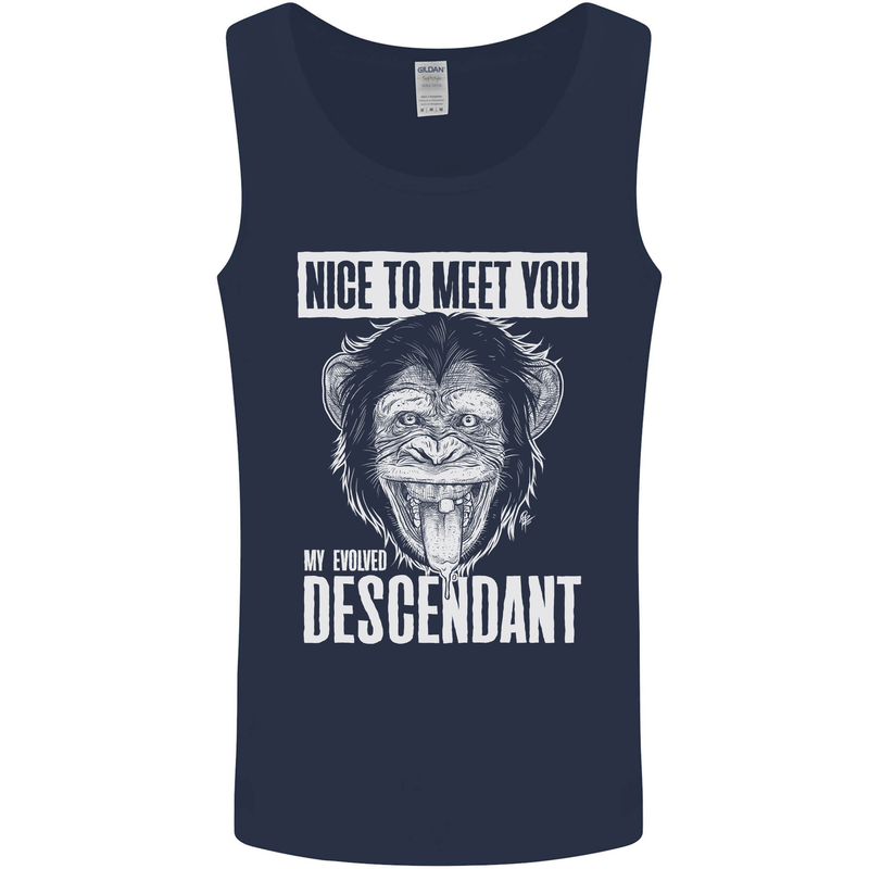 Chimp Evolved Dessendant Funny Monkey Ape Mens Vest Tank Top Navy Blue