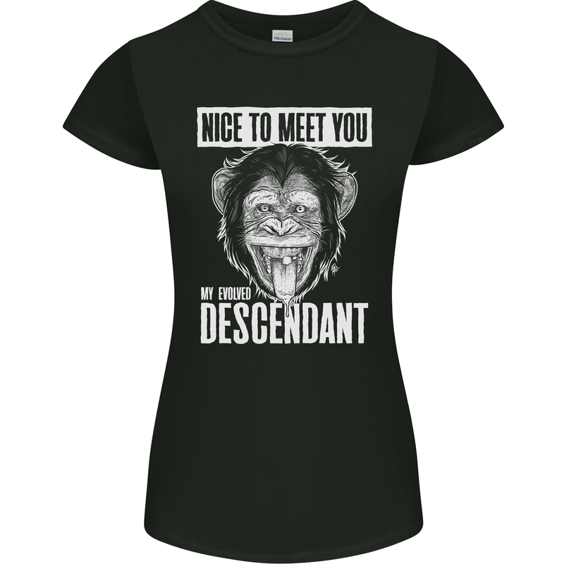 Chimp Evolved Dessendant Funny Monkey Ape Womens Petite Cut T-Shirt Black