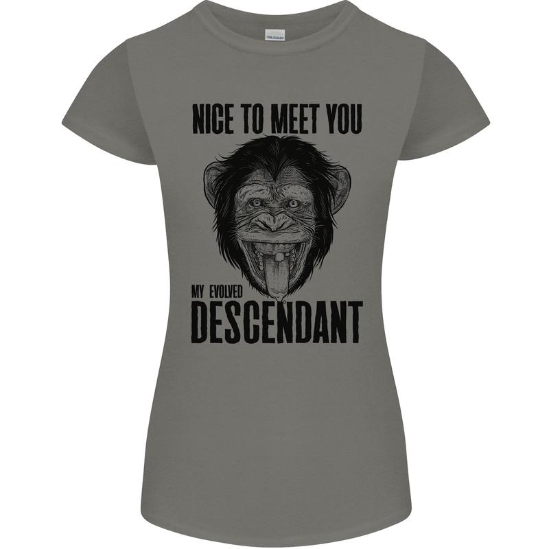 Chimp Evolved Dessendant Funny Monkey Ape Womens Petite Cut T-Shirt Charcoal