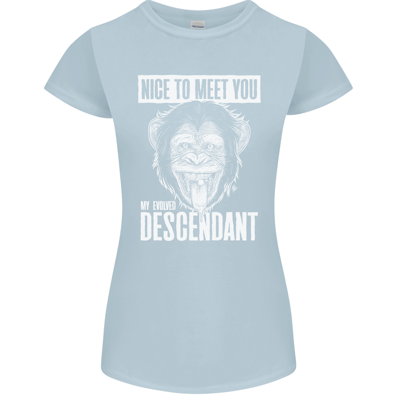 Chimp Evolved Dessendant Funny Monkey Ape Womens Petite Cut T-Shirt Light Blue