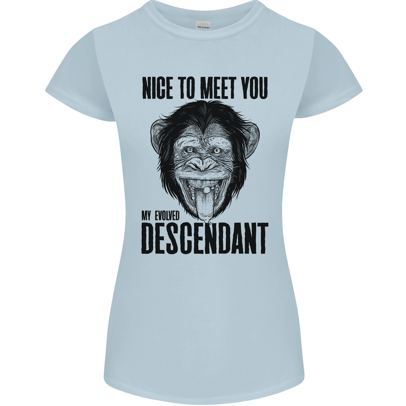 Chimp Evolved Dessendant Funny Monkey Ape Womens Petite Cut T-Shirt Light Blue
