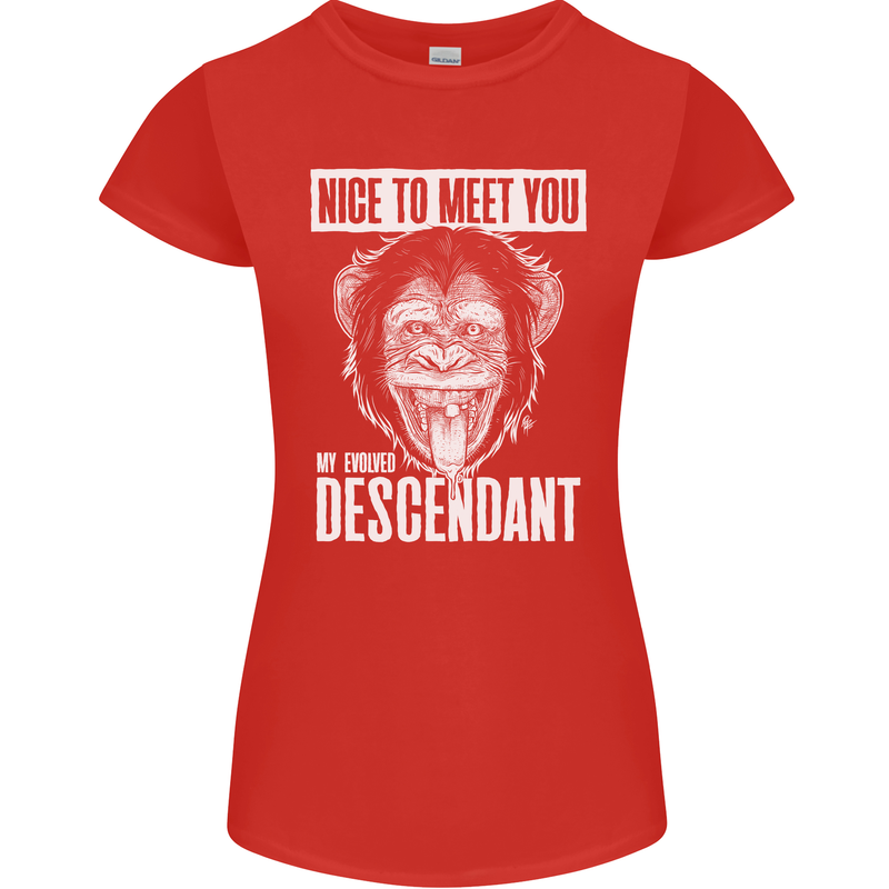 Chimp Evolved Dessendant Funny Monkey Ape Womens Petite Cut T-Shirt Red