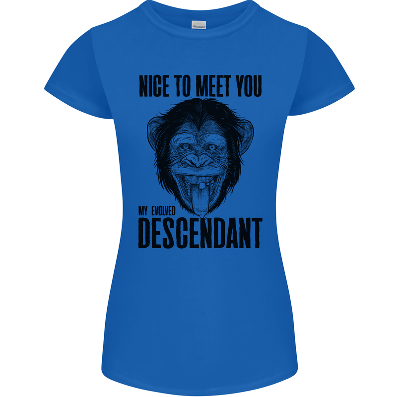 Chimp Evolved Dessendant Funny Monkey Ape Womens Petite Cut T-Shirt Royal Blue