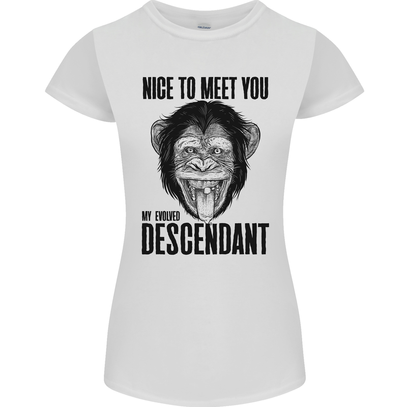 Chimp Evolved Dessendant Funny Monkey Ape Womens Petite Cut T-Shirt White
