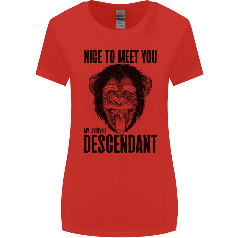 Chimp Evolved Dessendant Funny Monkey Ape Womens Wider Cut T-Shirt Red