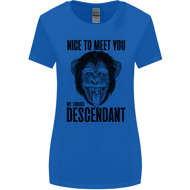 Chimp Evolved Dessendant Funny Monkey Ape Womens Wider Cut T-Shirt Royal Blue
