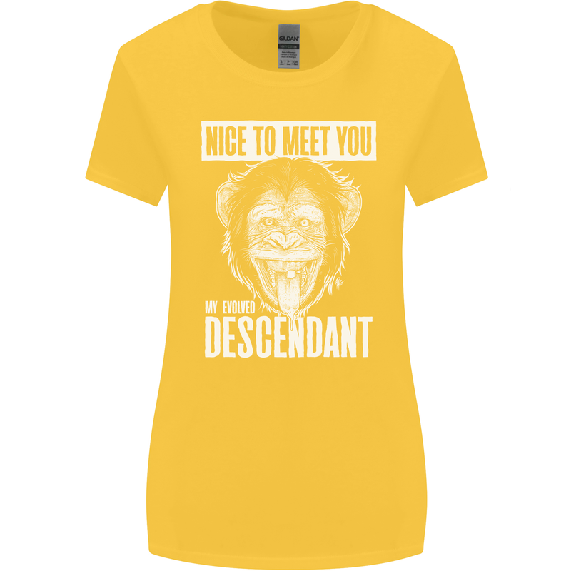 Chimp Evolved Dessendant Funny Monkey Ape Womens Wider Cut T-Shirt Yellow