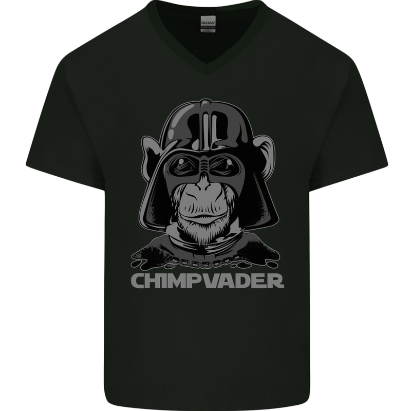 Chimpvader Monkey Ape Chimpanzee Chimp Mens V-Neck Cotton T-Shirt Black