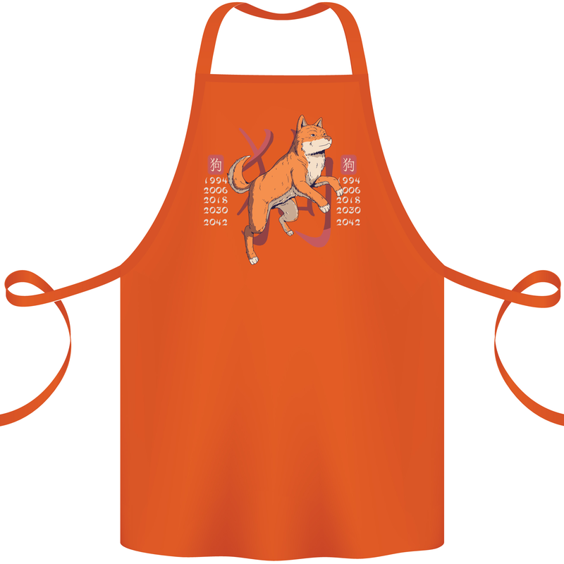 Chinese Zodiac Shengxiao Year of the Dog Cotton Apron 100% Organic Orange