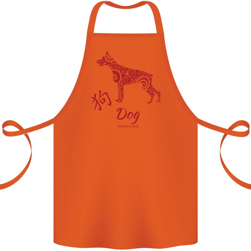 Chinese Zodiac Shengxiao Year of the Dog Cotton Apron 100% Organic Orange