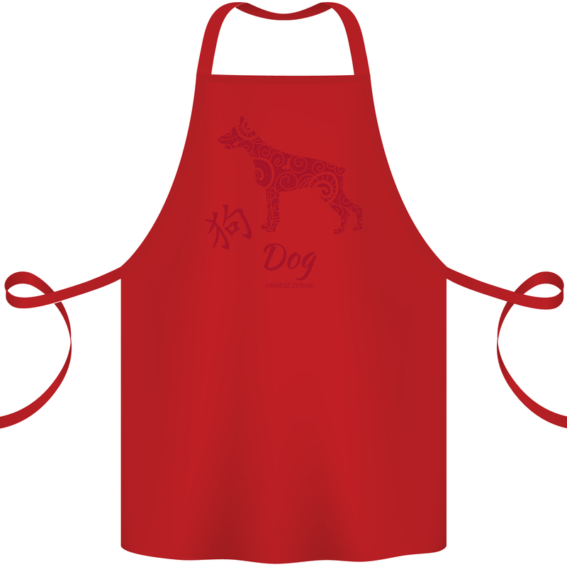 Chinese Zodiac Shengxiao Year of the Dog Cotton Apron 100% Organic Red