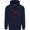 Chinese Zodiac Shengxiao Year of the Dog Mens 80% Cotton Hoodie Navy Blue