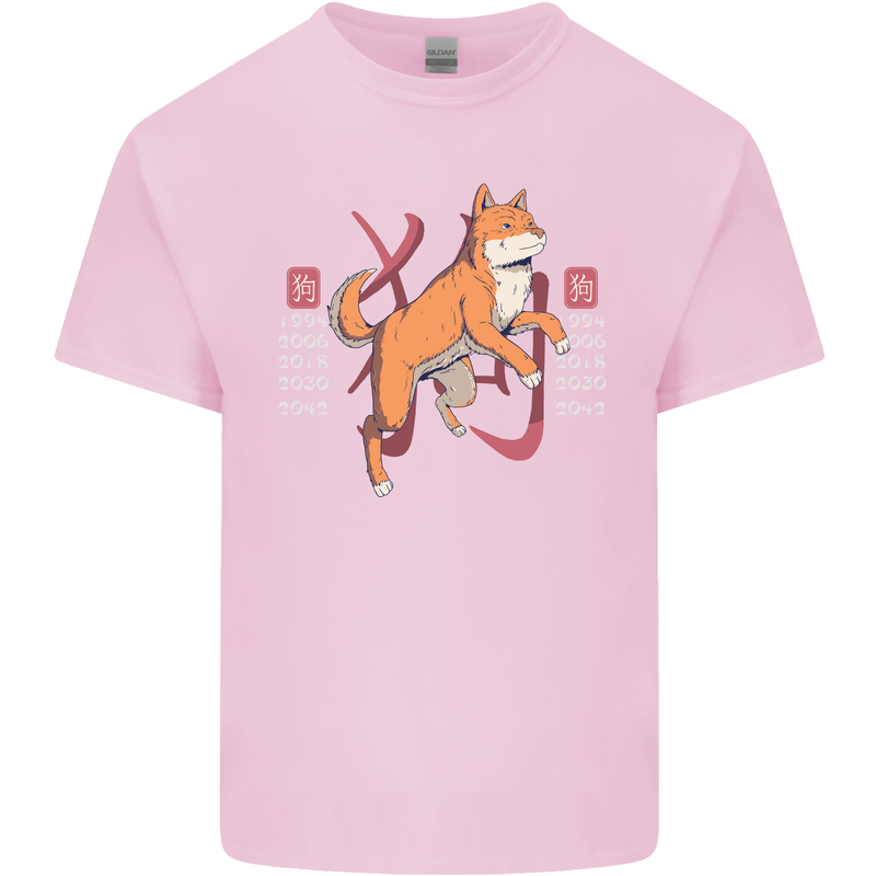 Chinese Zodiac Shengxiao Year of the Dog Mens Cotton T-Shirt Tee Top Light Pink