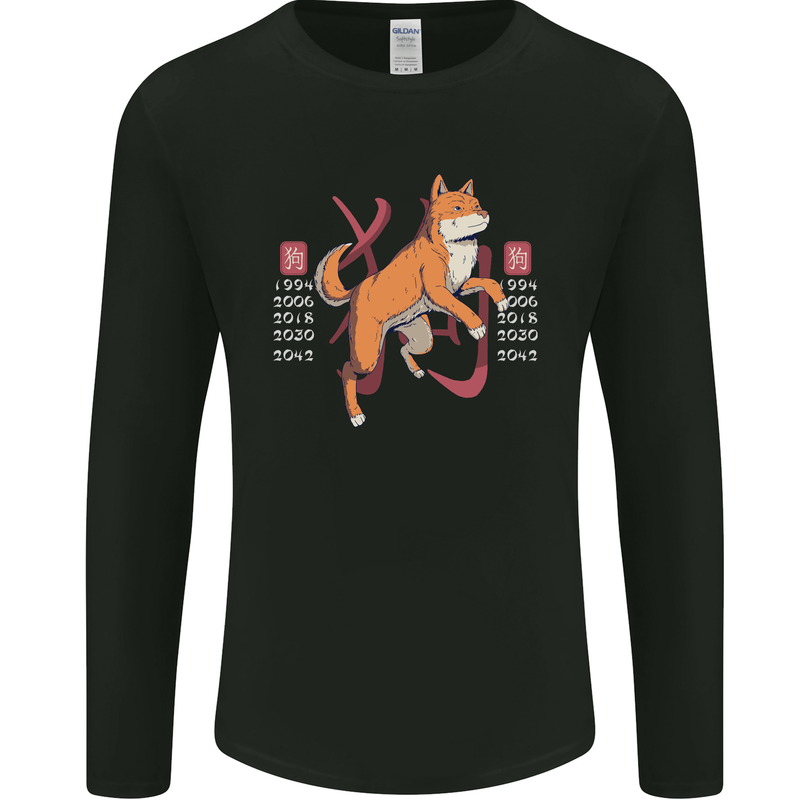 Chinese Zodiac Shengxiao Year of the Dog Mens Long Sleeve T-Shirt Black