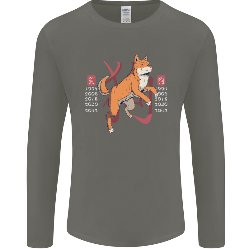 Chinese Zodiac Shengxiao Year of the Dog Mens Long Sleeve T-Shirt Charcoal