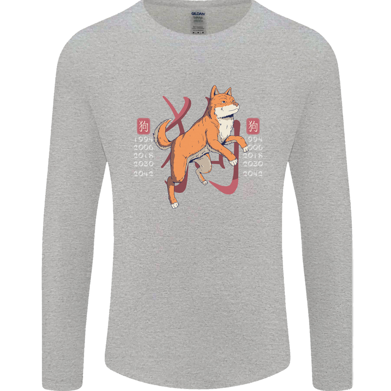 Chinese Zodiac Shengxiao Year of the Dog Mens Long Sleeve T-Shirt Sports Grey