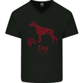 Chinese Zodiac Shengxiao Year of the Dog Mens V-Neck Cotton T-Shirt Black