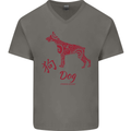 Chinese Zodiac Shengxiao Year of the Dog Mens V-Neck Cotton T-Shirt Charcoal