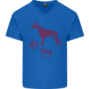 Chinese Zodiac Shengxiao Year of the Dog Mens V-Neck Cotton T-Shirt Royal Blue