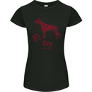 Chinese Zodiac Shengxiao Year of the Dog Womens Petite Cut T-Shirt Black