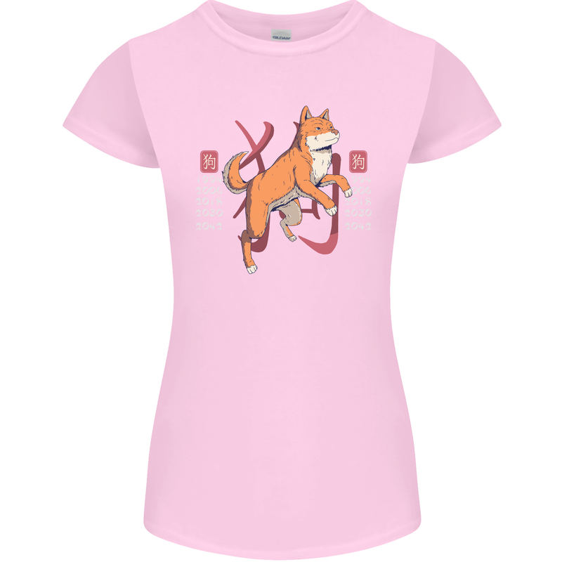 Chinese Zodiac Shengxiao Year of the Dog Womens Petite Cut T-Shirt Light Pink