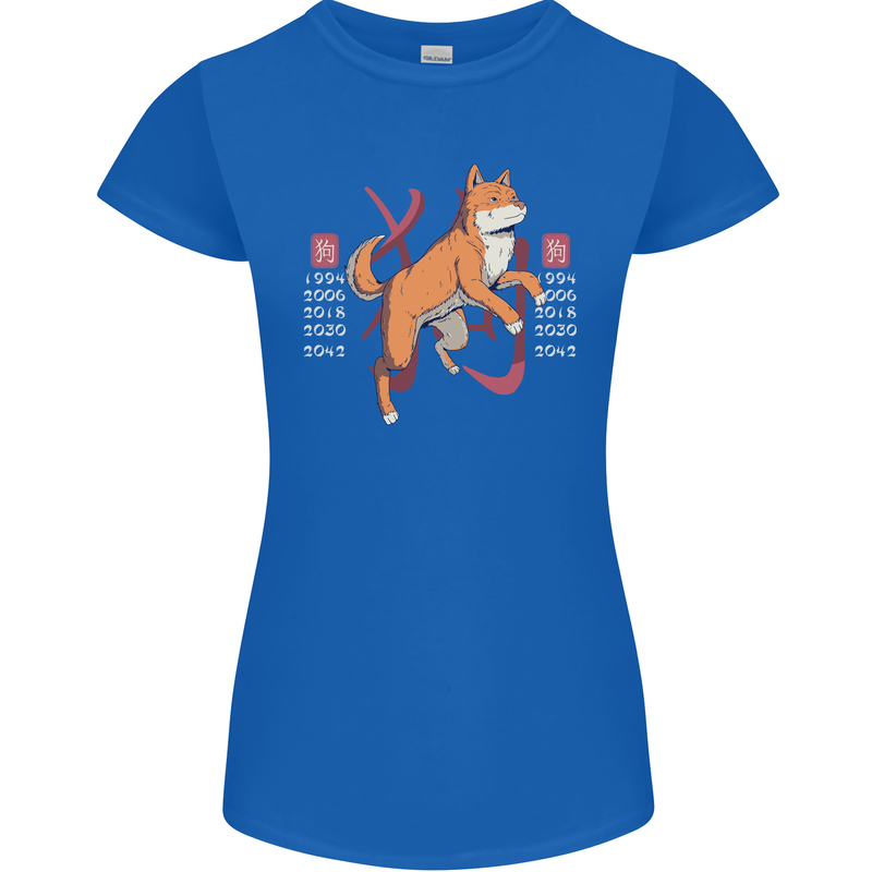Chinese Zodiac Shengxiao Year of the Dog Womens Petite Cut T-Shirt Royal Blue