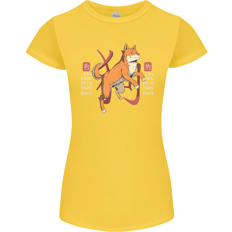 Chinese Zodiac Shengxiao Year of the Dog Womens Petite Cut T-Shirt Yellow