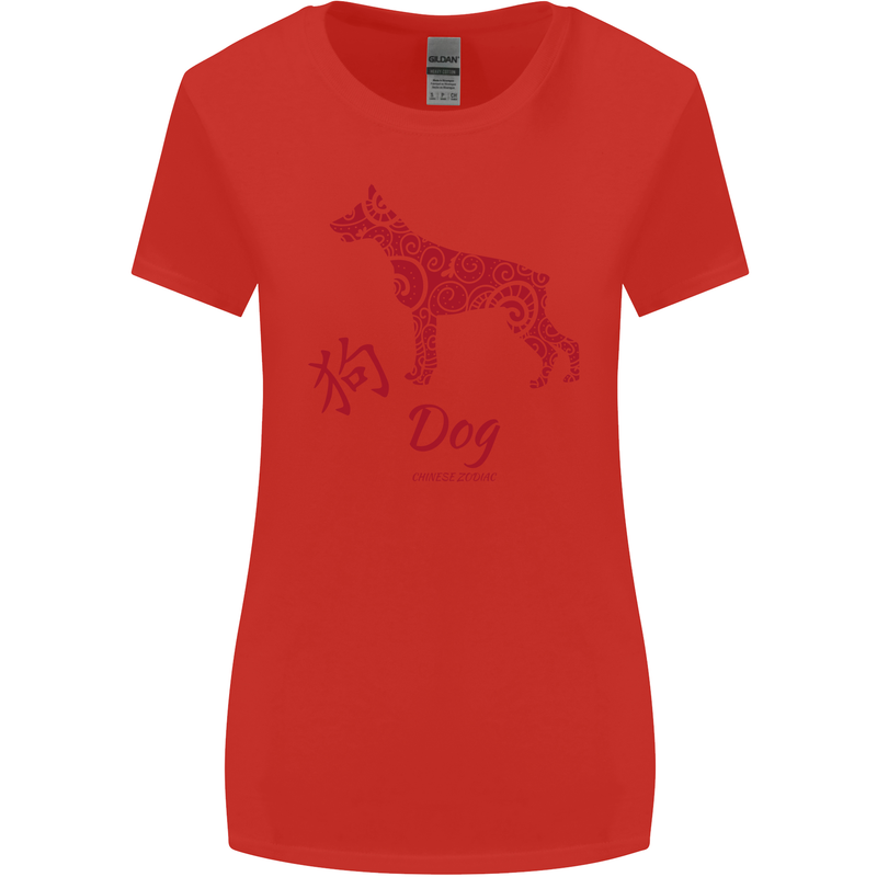 Chinese Zodiac Shengxiao Year of the Dog Womens Wider Cut T-Shirt Red