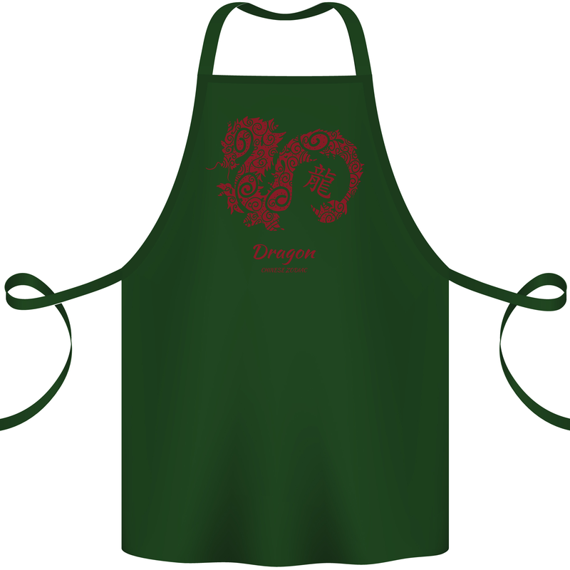 Chinese Zodiac Shengxiao Year of the Dragon Cotton Apron 100% Organic Forest Green
