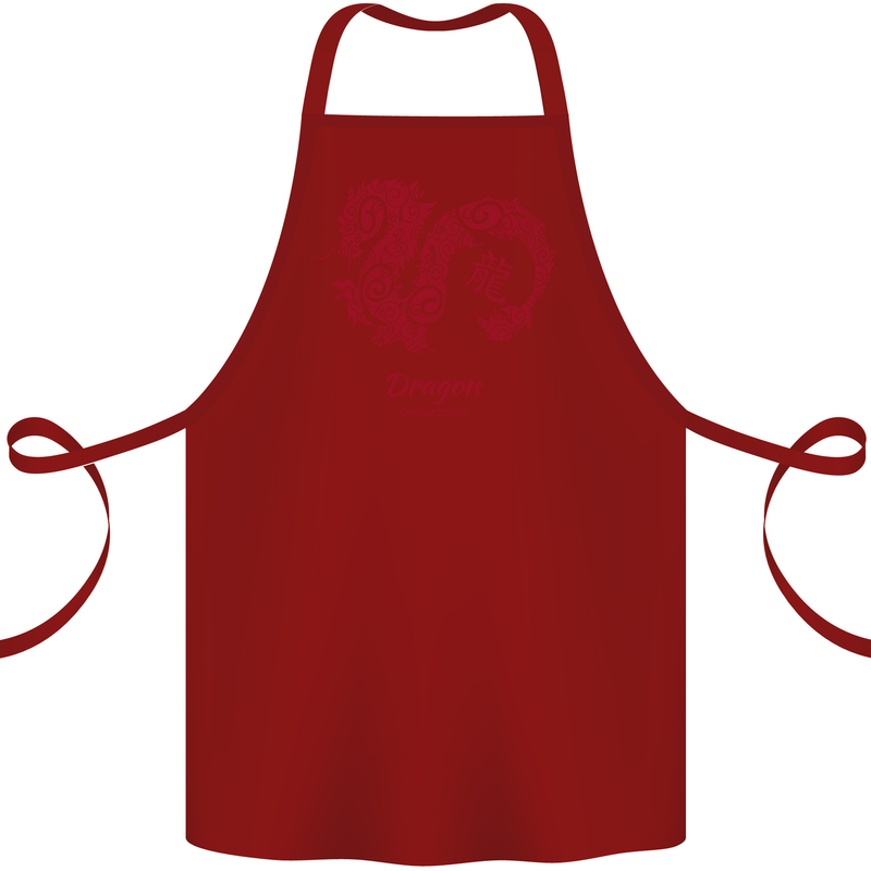 Chinese Zodiac Shengxiao Year of the Dragon Cotton Apron 100% Organic Maroon