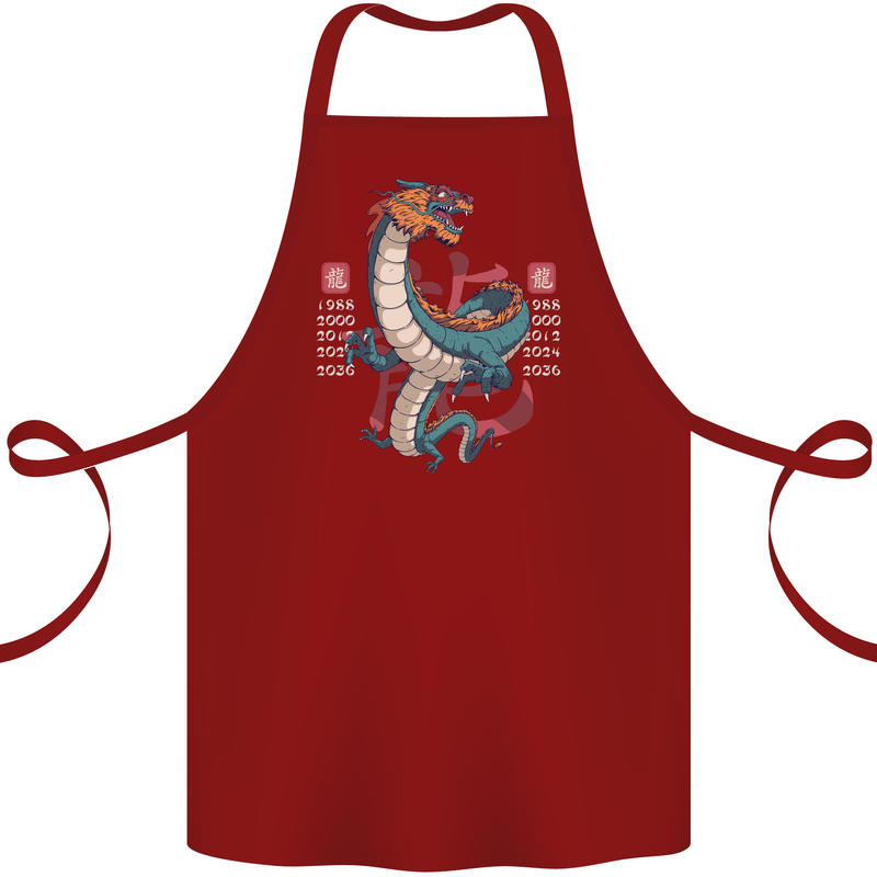 Chinese Zodiac Shengxiao Year of the Dragon Cotton Apron 100% Organic Maroon