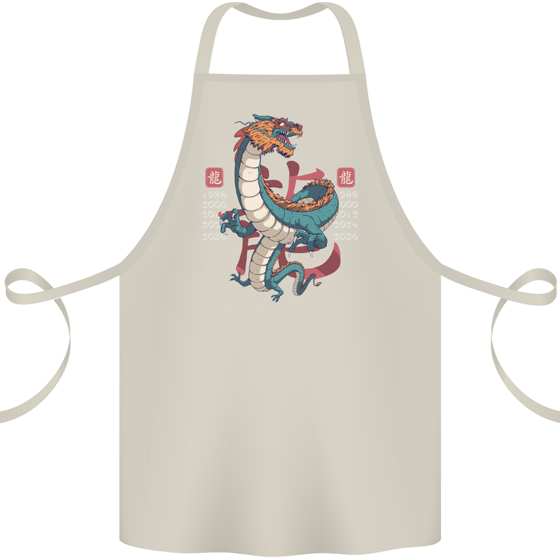 Chinese Zodiac Shengxiao Year of the Dragon Cotton Apron 100% Organic Natural
