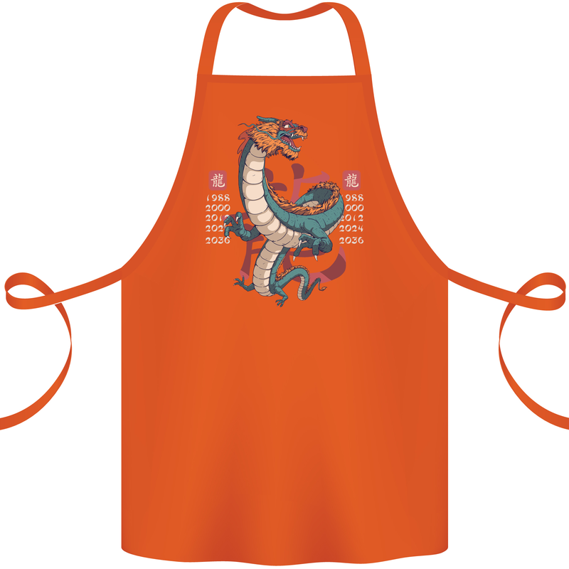 Chinese Zodiac Shengxiao Year of the Dragon Cotton Apron 100% Organic Orange