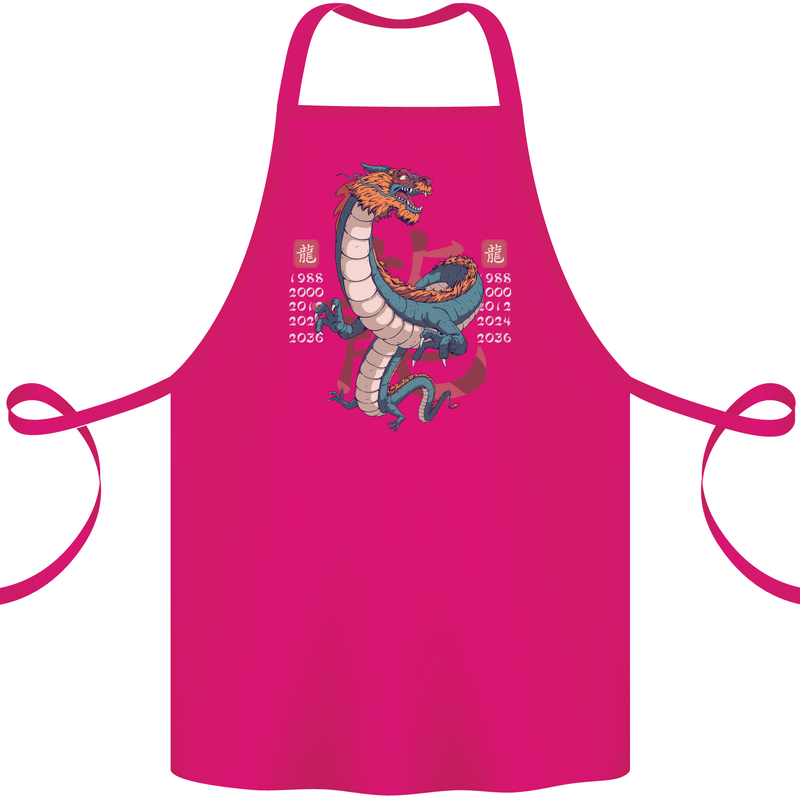 Chinese Zodiac Shengxiao Year of the Dragon Cotton Apron 100% Organic Pink