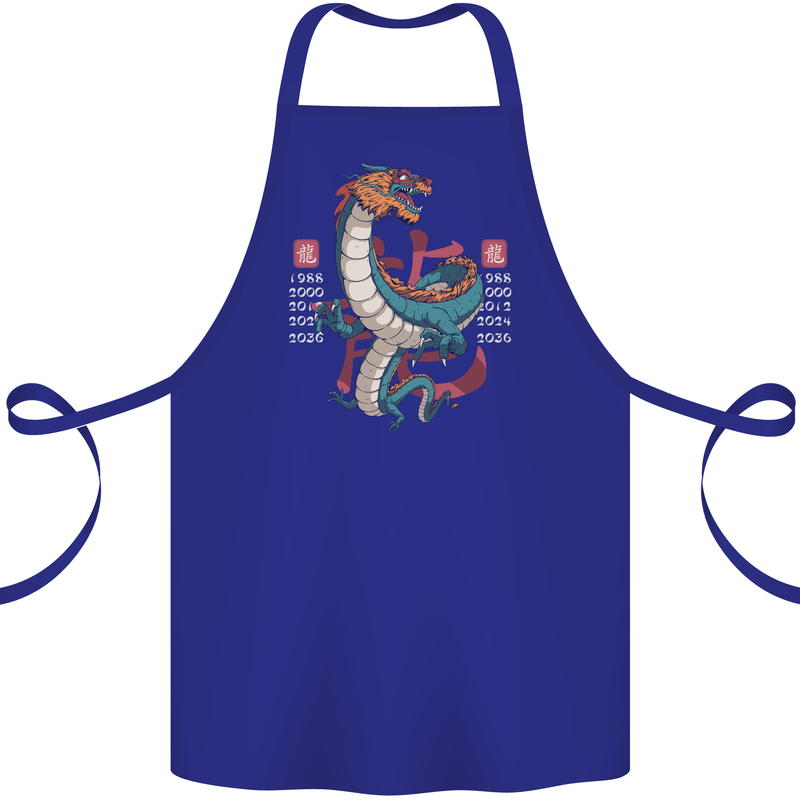 Chinese Zodiac Shengxiao Year of the Dragon Cotton Apron 100% Organic Royal Blue
