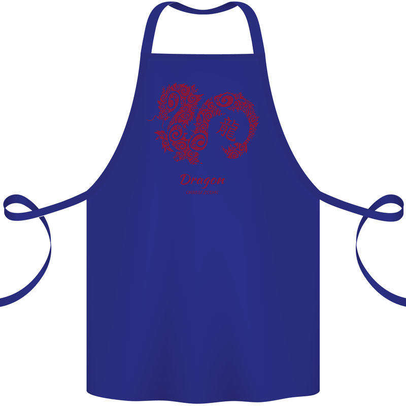 Chinese Zodiac Shengxiao Year of the Dragon Cotton Apron 100% Organic Royal Blue