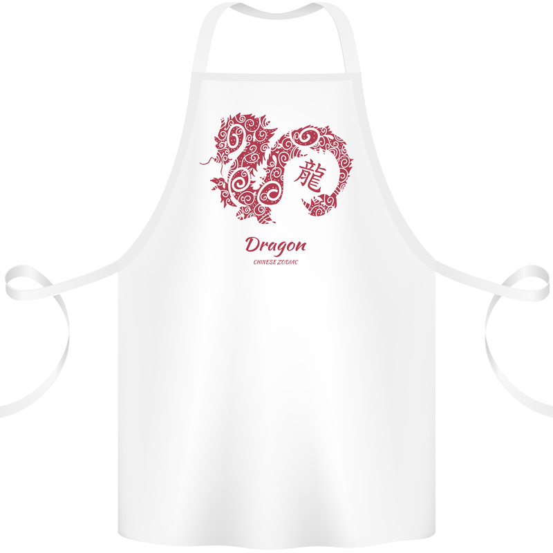 Chinese Zodiac Shengxiao Year of the Dragon Cotton Apron 100% Organic White