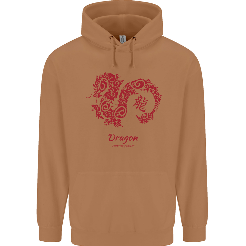 Chinese Zodiac Shengxiao Year of the Dragon Mens 80% Cotton Hoodie Caramel Latte