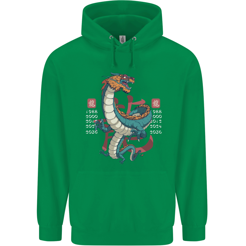 Chinese Zodiac Shengxiao Year of the Dragon Mens 80% Cotton Hoodie Irish Green