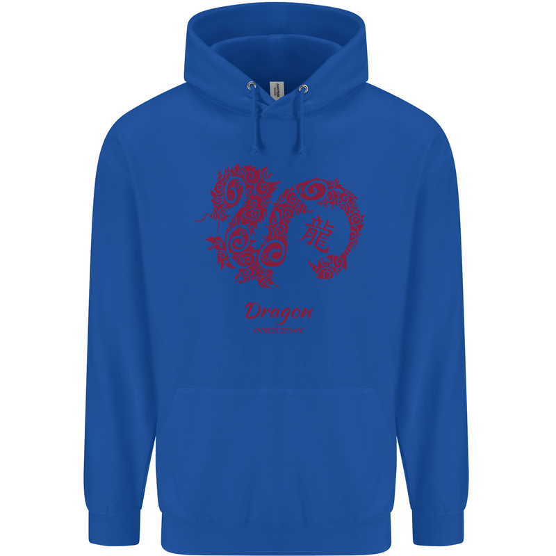 Chinese Zodiac Shengxiao Year of the Dragon Mens 80% Cotton Hoodie Royal Blue