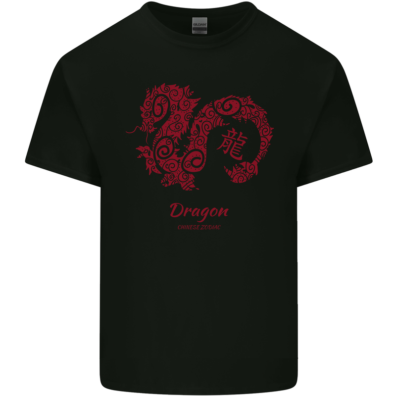 Chinese Zodiac Shengxiao Year of the Dragon Mens Cotton T-Shirt Tee Top Black