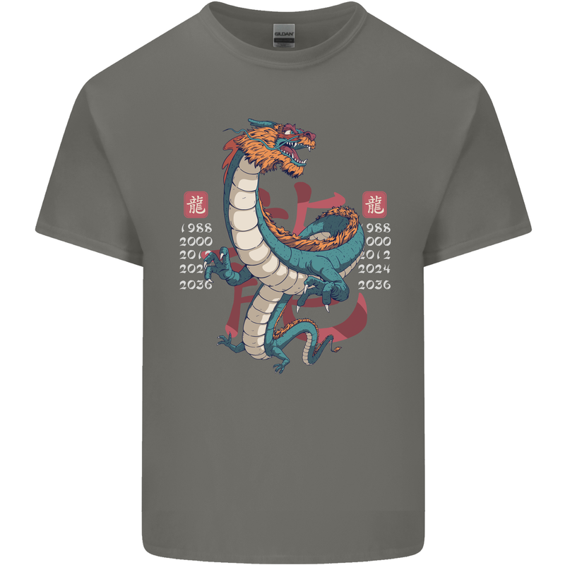 Chinese Zodiac Shengxiao Year of the Dragon Mens Cotton T-Shirt Tee Top Charcoal