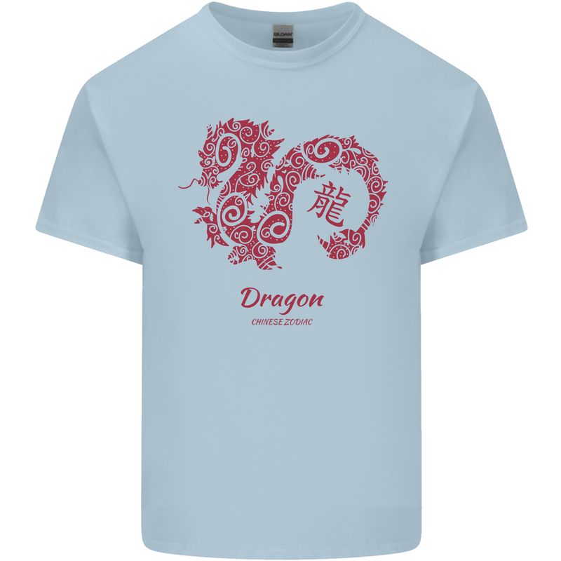 Chinese Zodiac Shengxiao Year of the Dragon Mens Cotton T-Shirt Tee Top Light Blue