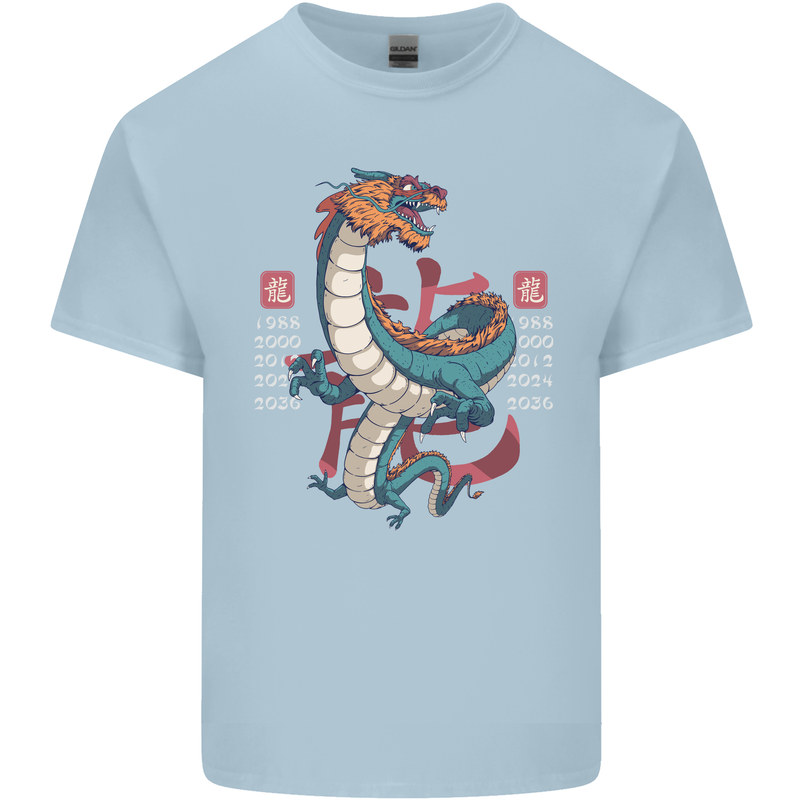 Chinese Zodiac Shengxiao Year of the Dragon Mens Cotton T-Shirt Tee Top Light Blue