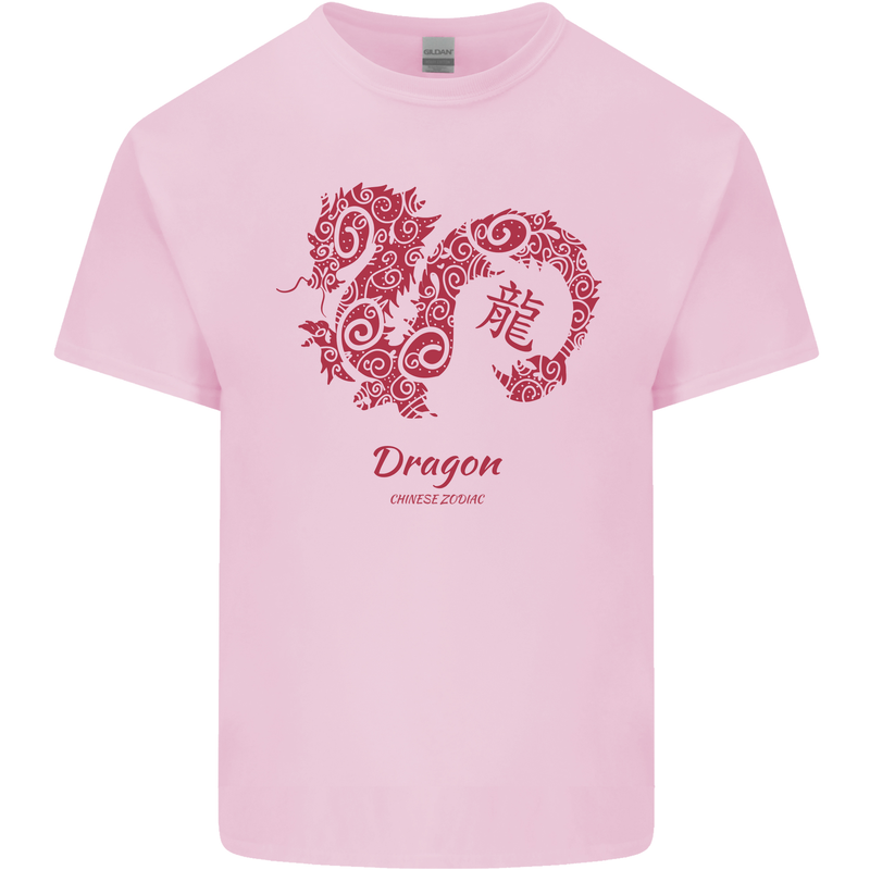 Chinese Zodiac Shengxiao Year of the Dragon Mens Cotton T-Shirt Tee Top Light Pink