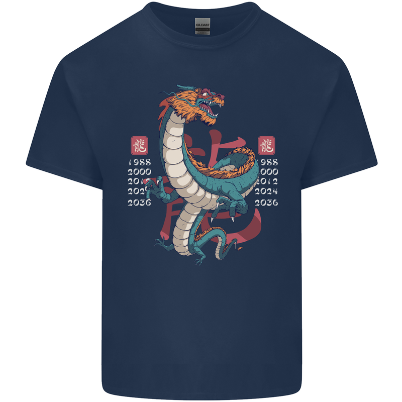 Chinese Zodiac Shengxiao Year of the Dragon Mens Cotton T-Shirt Tee Top Navy Blue