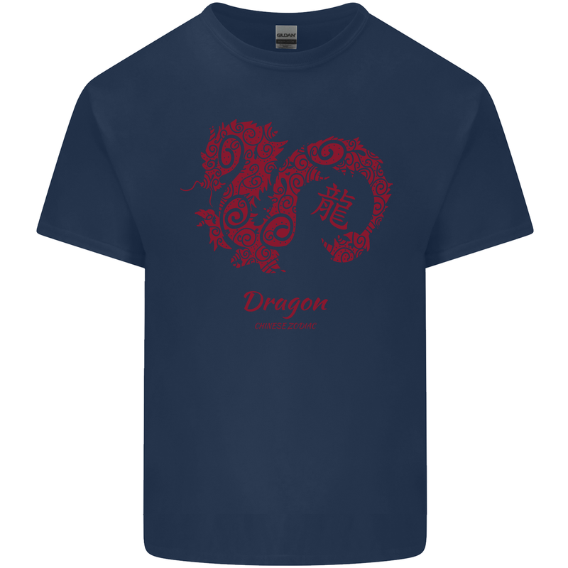 Chinese Zodiac Shengxiao Year of the Dragon Mens Cotton T-Shirt Tee Top Navy Blue