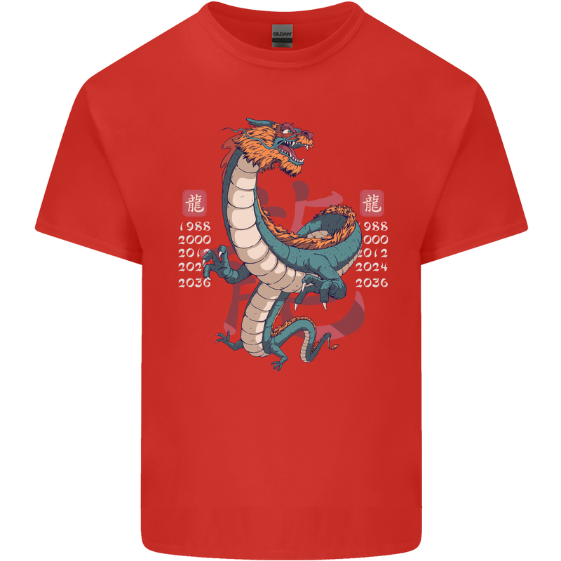 Chinese Zodiac Shengxiao Year of the Dragon Mens Cotton T-Shirt Tee Top Red