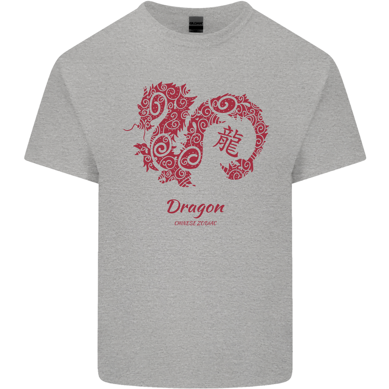 Chinese Zodiac Shengxiao Year of the Dragon Mens Cotton T-Shirt Tee Top Sports Grey